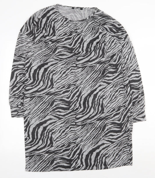 Peacocks Womens Grey Animal Print Polyester Sheath Size 14 Round Neck Pullover - Zebra Pattern