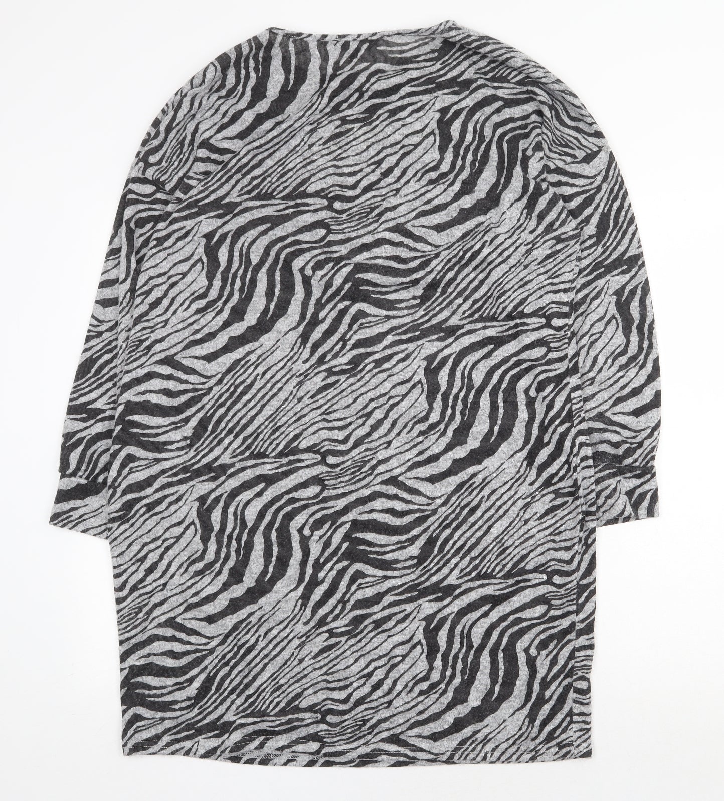 Peacocks Womens Grey Animal Print Polyester Sheath Size 14 Round Neck Pullover - Zebra Pattern