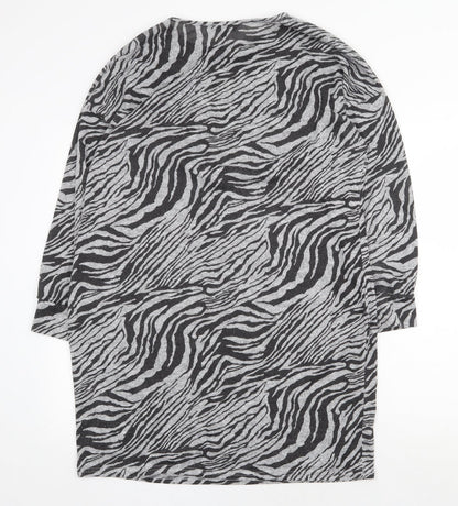 Peacocks Womens Grey Animal Print Polyester Sheath Size 14 Round Neck Pullover - Zebra Pattern