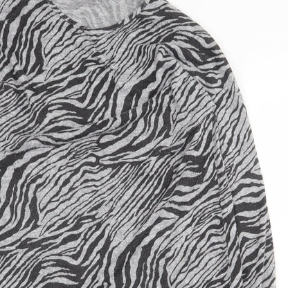 Peacocks Womens Grey Animal Print Polyester Sheath Size 14 Round Neck Pullover - Zebra Pattern