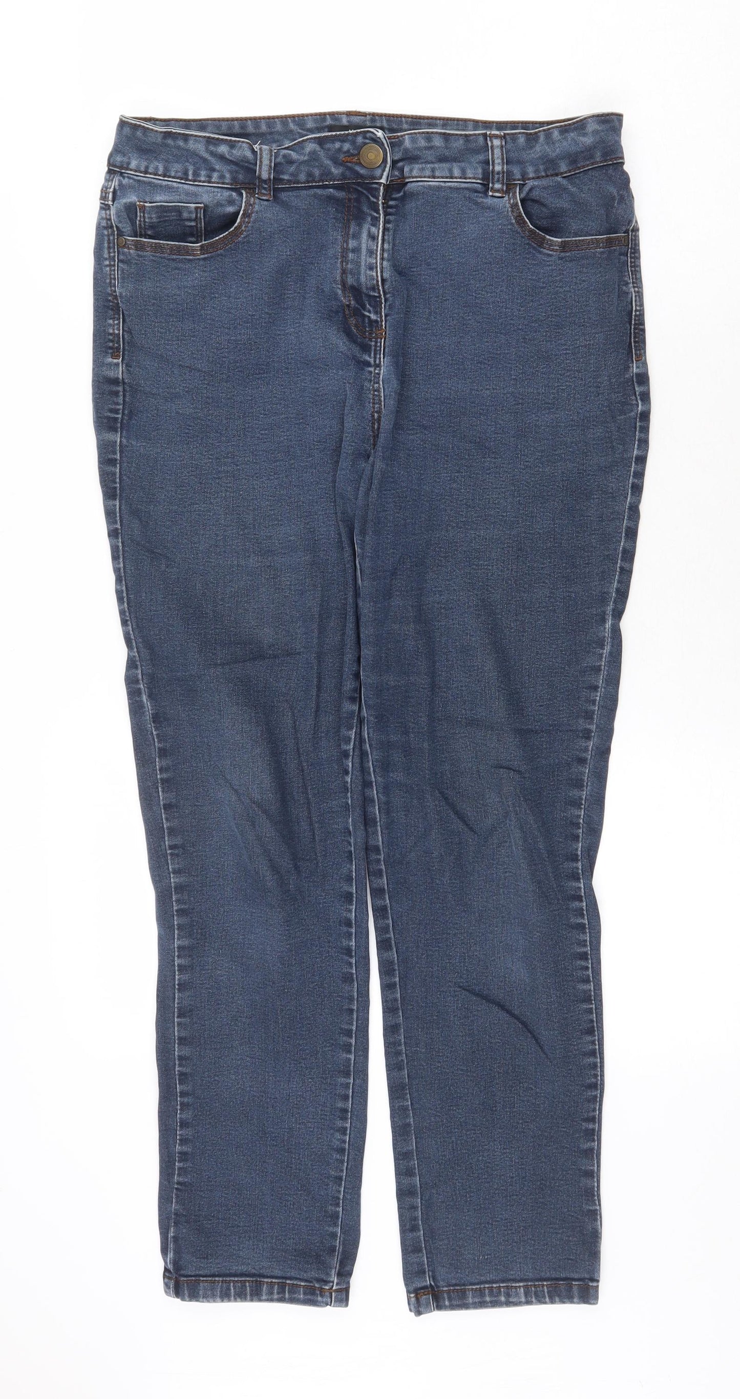 M&Co Womens Blue Polyester Skinny Jeans Size 14 Regular Zip