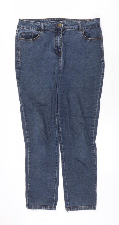 M&Co Womens Blue Polyester Skinny Jeans Size 14 Regular Zip