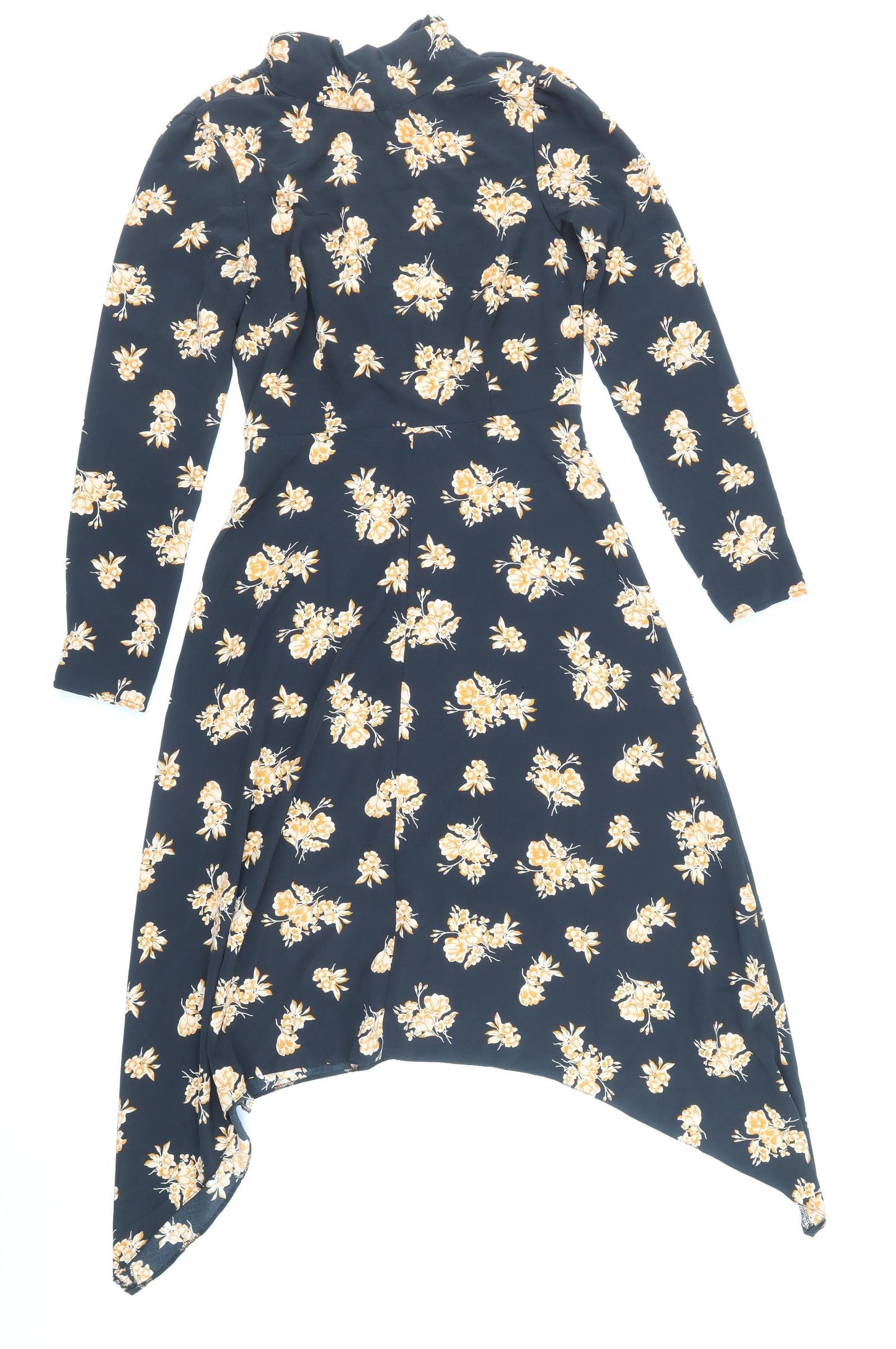 Miss Selfridge Womens Black Geometric Polyester Fit & Flare Size 8 Mock Neck Zip