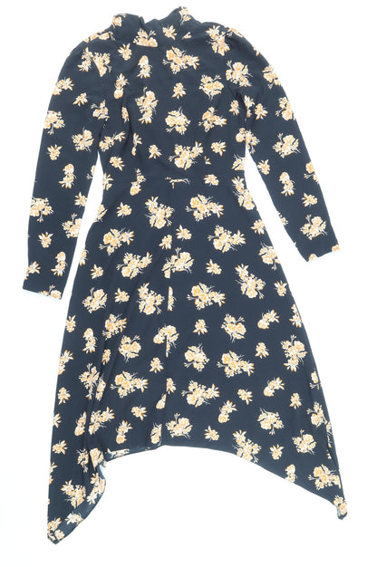 Miss Selfridge Womens Black Geometric Polyester Fit & Flare Size 8 Mock Neck Zip