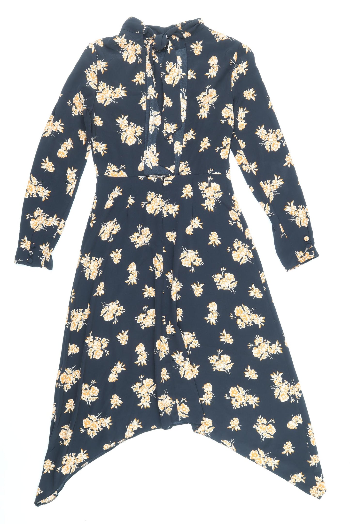 Miss Selfridge Womens Black Geometric Polyester Fit & Flare Size 8 Mock Neck Zip