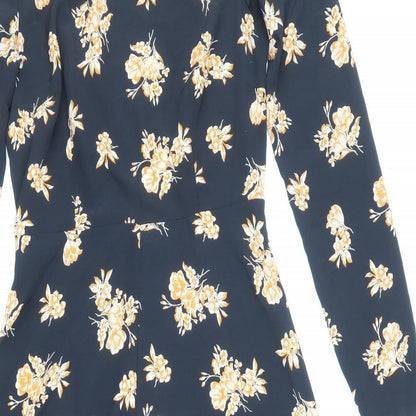 Miss Selfridge Womens Black Geometric Polyester Fit & Flare Size 8 Mock Neck Zip