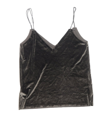 Pull&Bear Womens Brown Polyester Basic Tank Size S V-Neck