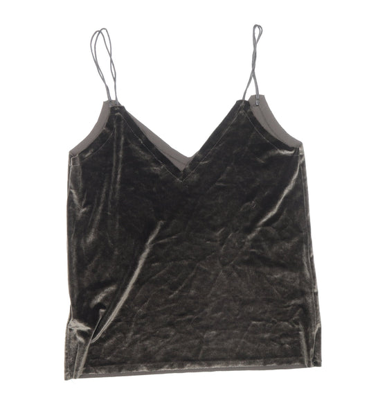 Pull&Bear Womens Brown Polyester Basic Tank Size S V-Neck