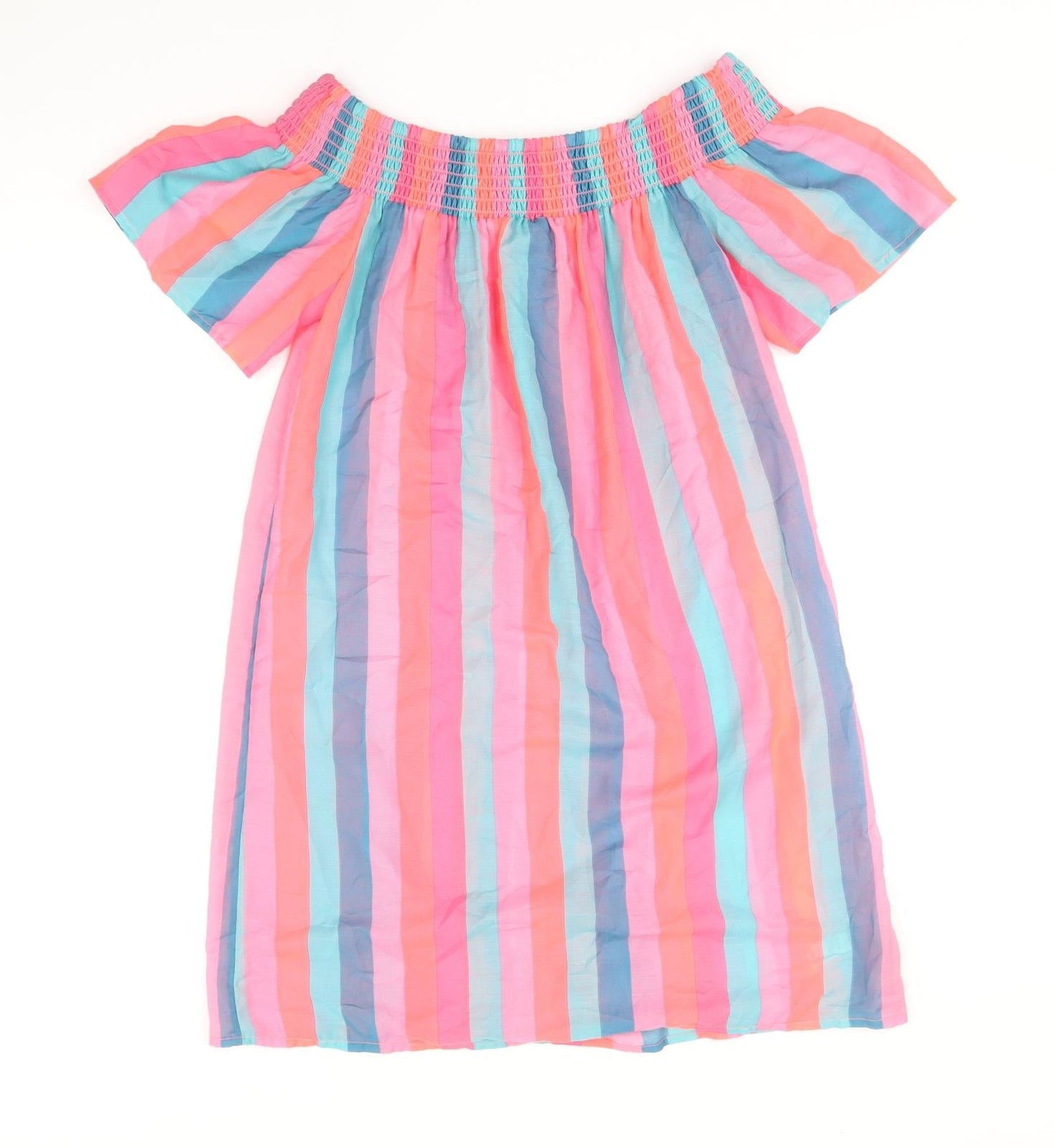 George Womens Multicoloured Striped Polyester T-Shirt Dress Size S Off the Shoulder Pullover