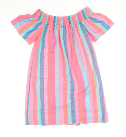 George Womens Multicoloured Striped Polyester T-Shirt Dress Size S Off the Shoulder Pullover