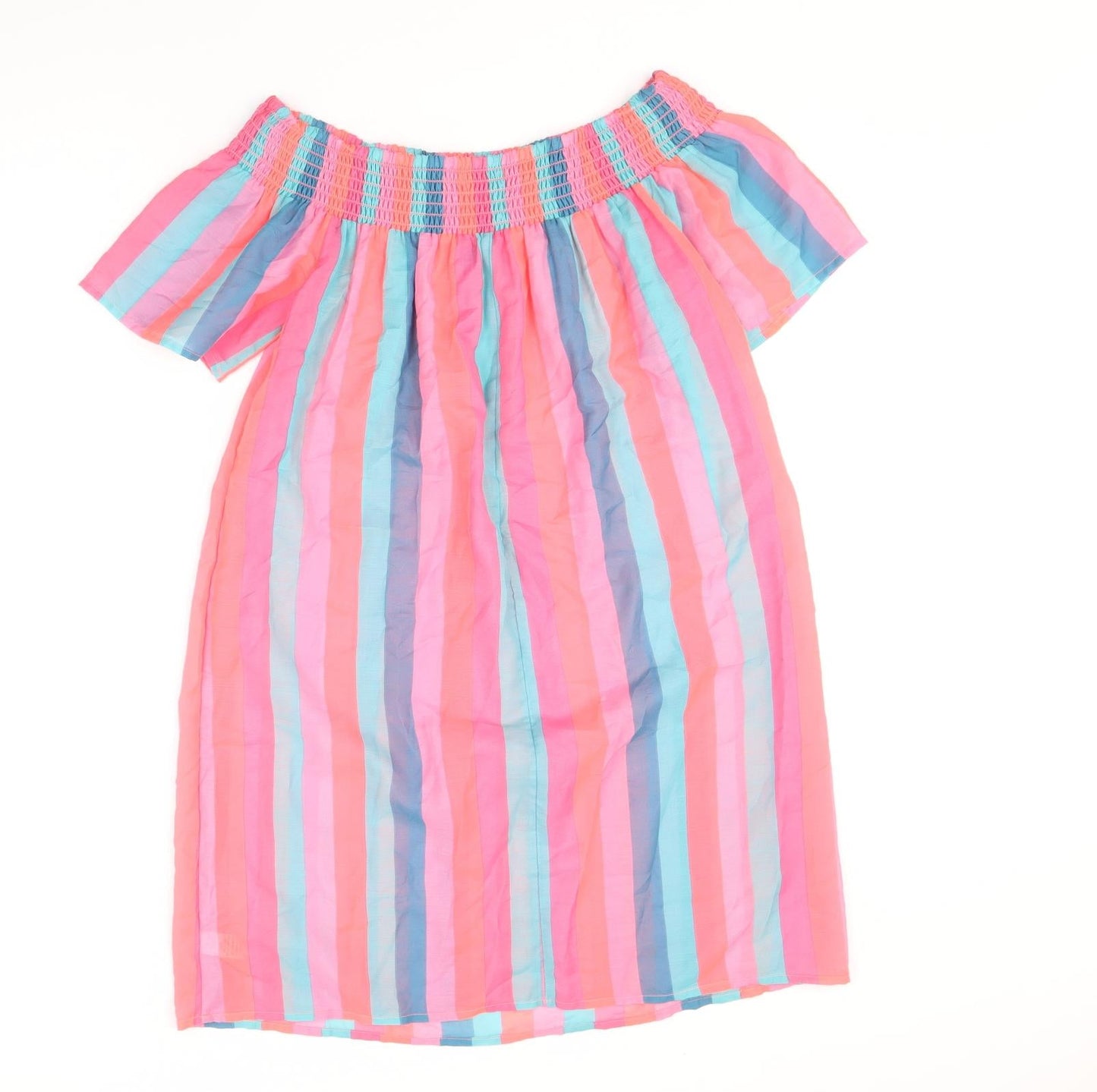 George Womens Multicoloured Striped Polyester T-Shirt Dress Size S Off the Shoulder Pullover