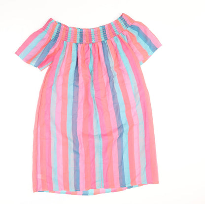 George Womens Multicoloured Striped Polyester T-Shirt Dress Size S Off the Shoulder Pullover