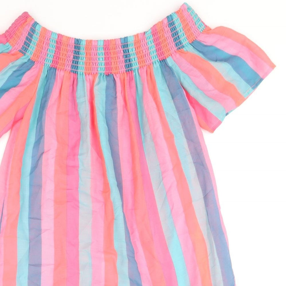 George Womens Multicoloured Striped Polyester T-Shirt Dress Size S Off the Shoulder Pullover