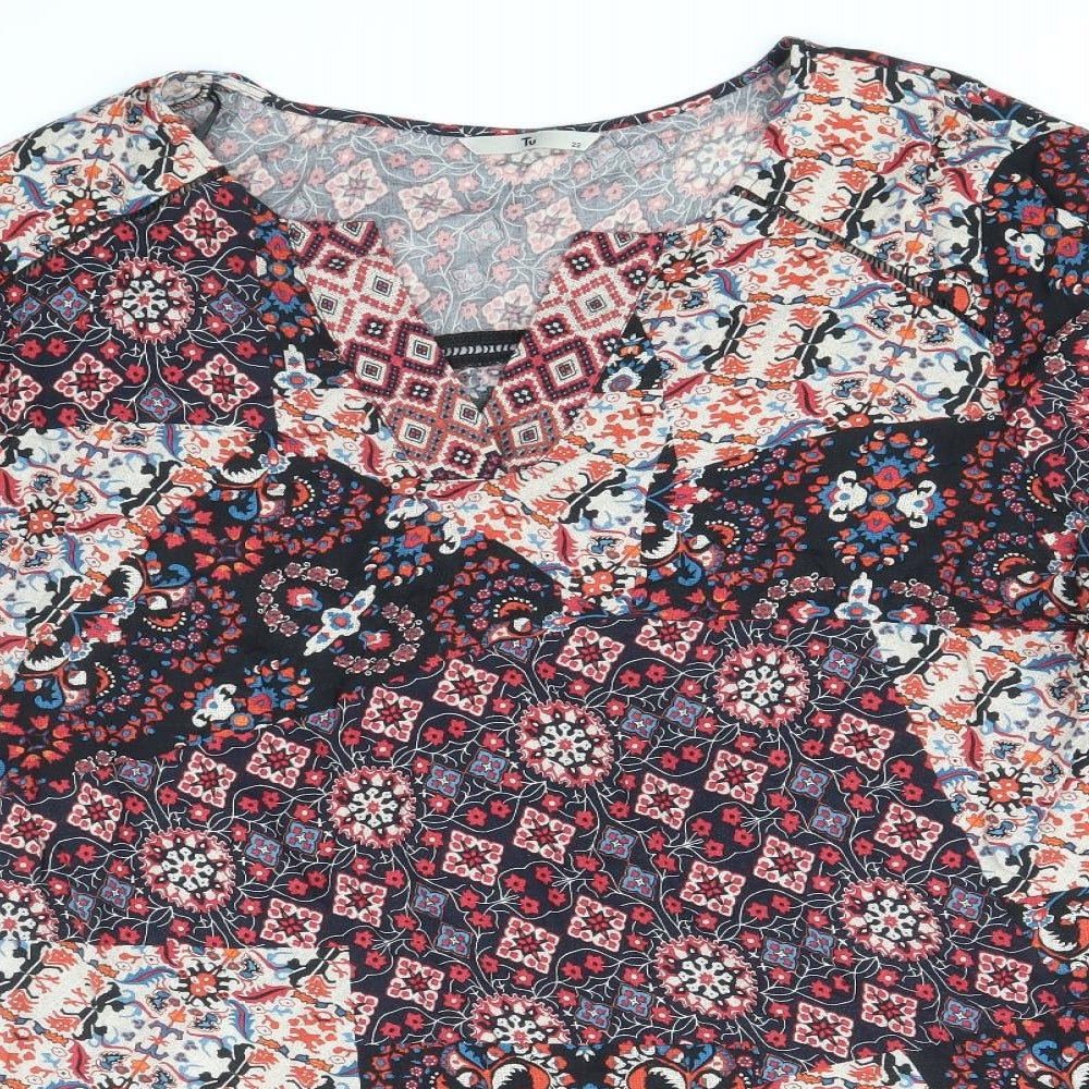 TU Womens Multicoloured Geometric Viscose A-Line Size 22 V-Neck Pullover