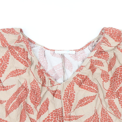Primark Womens Brown Geometric Viscose Cropped Blouse Size 6 V-Neck - Leaf Print