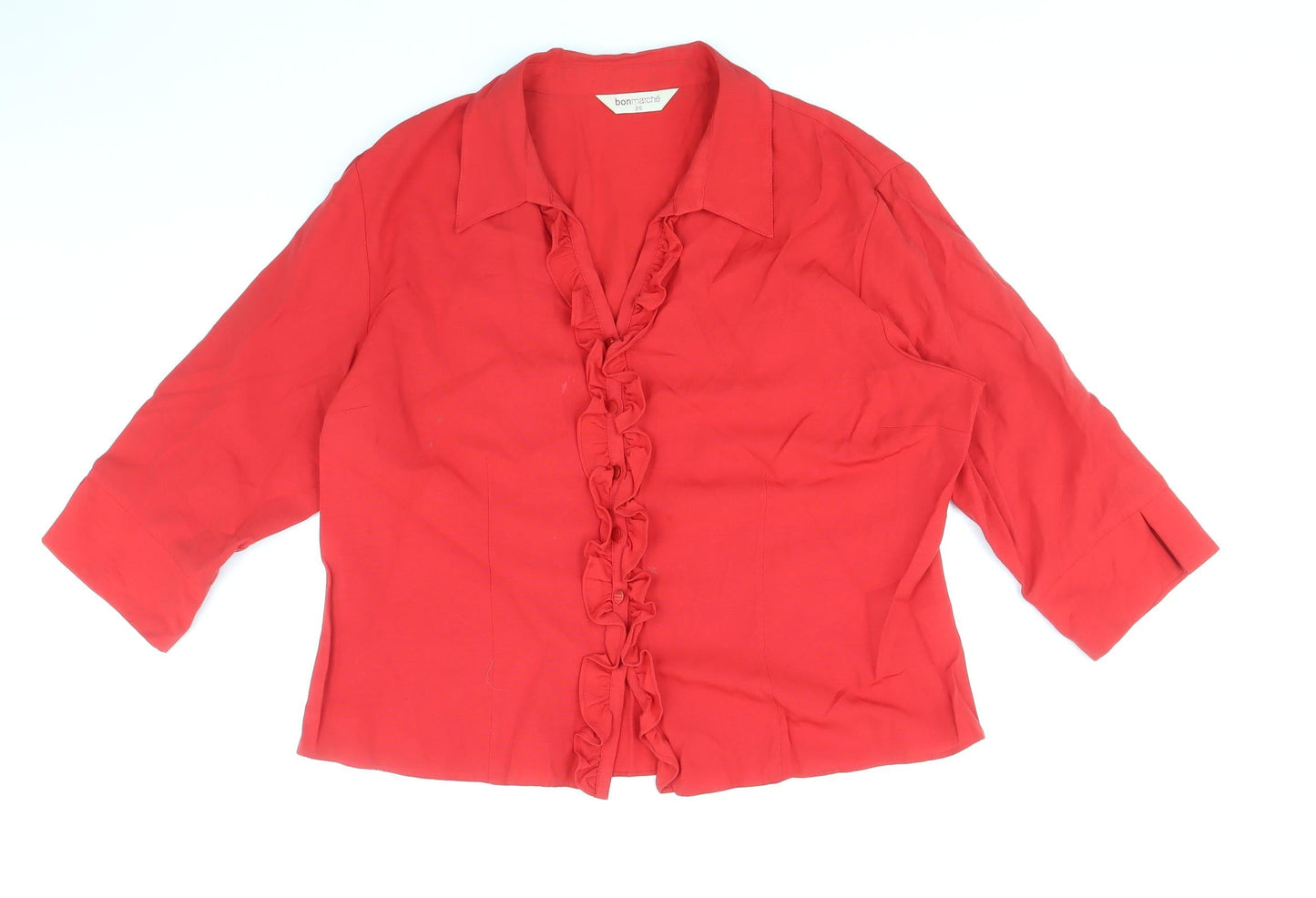 Bonmarche Womens Red Viscose Basic Button-Up Size 20 Collared