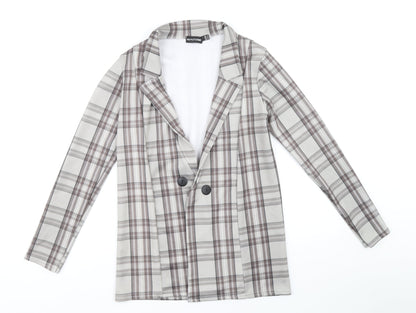 PRETTYLITTLETHING Womens Grey Geometric Pea Coat Jacket Size 6