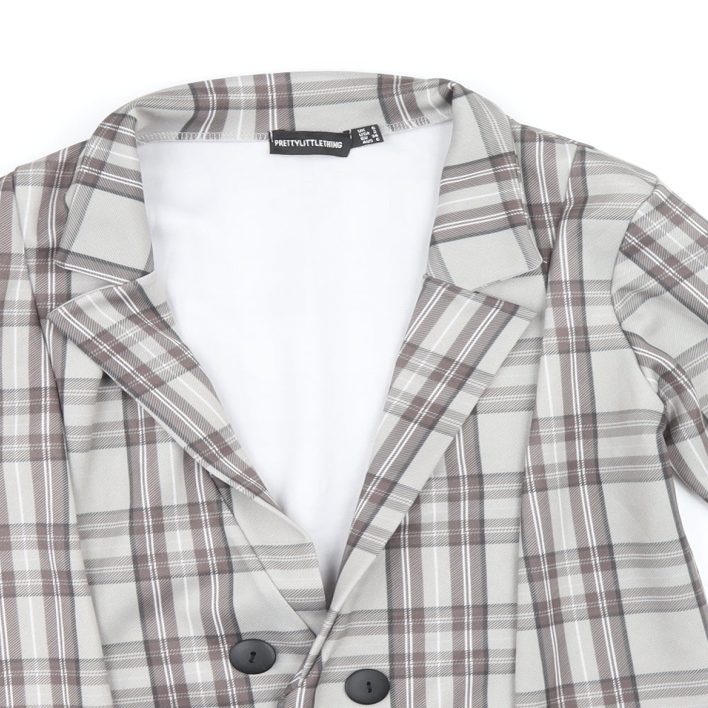 PRETTYLITTLETHING Womens Grey Geometric Pea Coat Jacket Size 6