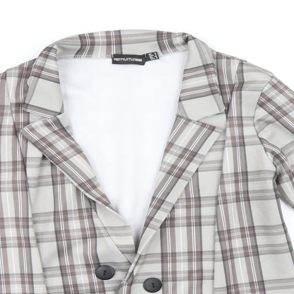 PRETTYLITTLETHING Womens Grey Geometric Pea Coat Jacket Size 6