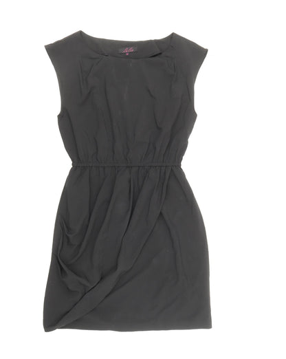 Lila Womens Black Nylon Fit & Flare Size 10 Round Neck Pullover