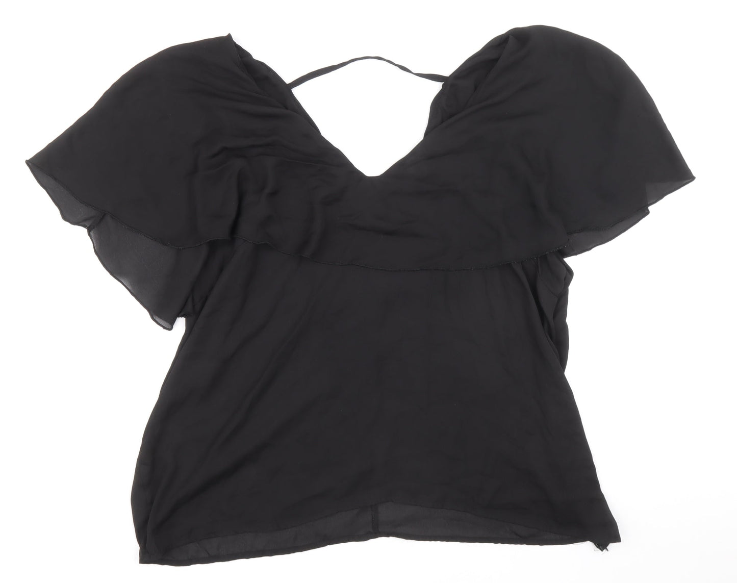 loralette Womens Black Polyester Basic Blouse Size 2XL V-Neck