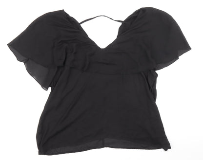 loralette Womens Black Polyester Basic Blouse Size 2XL V-Neck