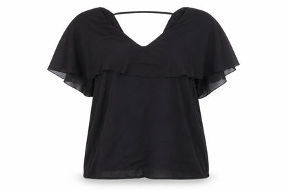 loralette Womens Black Polyester Basic Blouse Size 2XL V-Neck