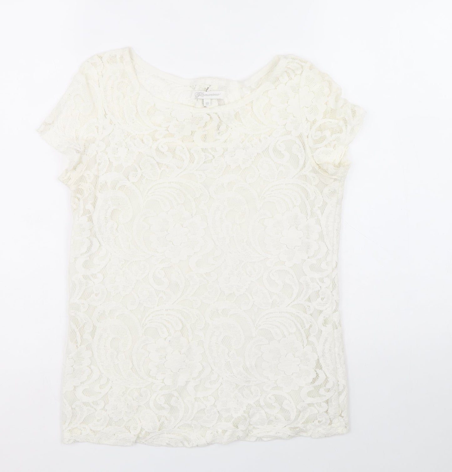 Glamorous Womens White Polyester Basic Blouse Size 10 Scoop Neck