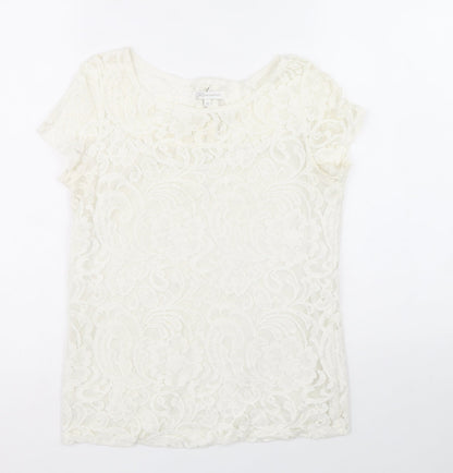 Glamorous Womens White Polyester Basic Blouse Size 10 Scoop Neck