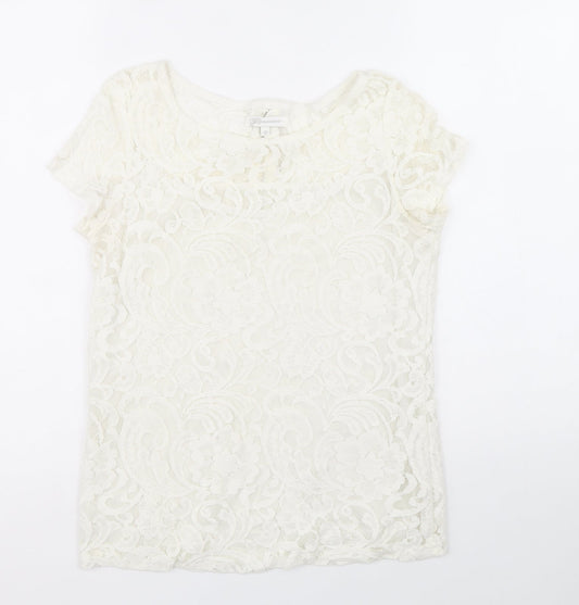 Glamorous Womens White Polyester Basic Blouse Size 10 Scoop Neck