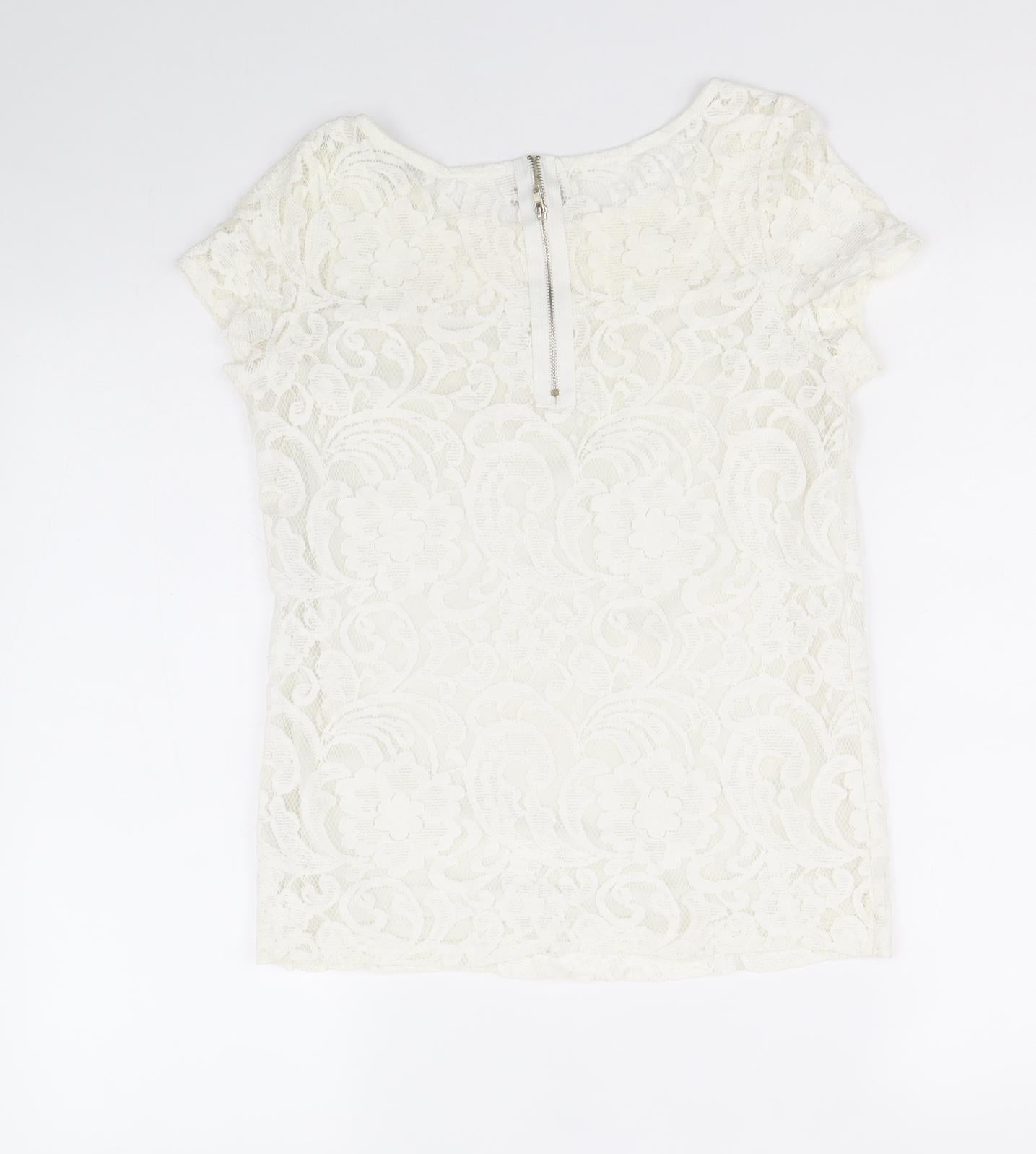 Glamorous Womens White Polyester Basic Blouse Size 10 Scoop Neck