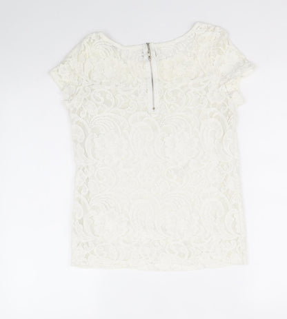 Glamorous Womens White Polyester Basic Blouse Size 10 Scoop Neck