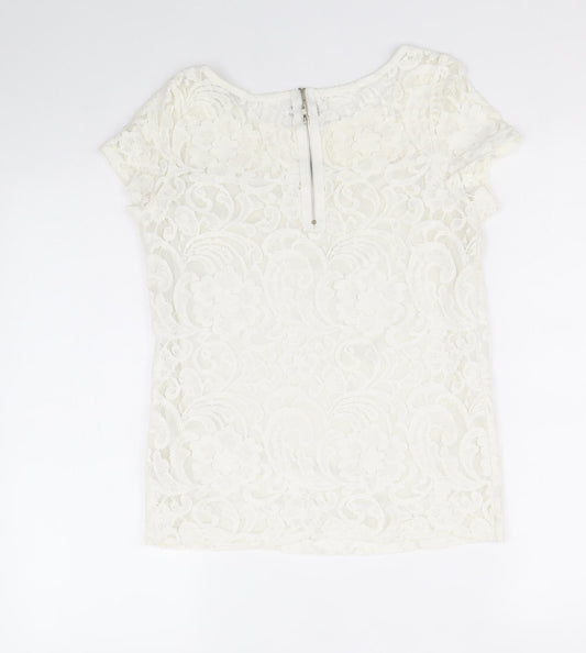 Glamorous Womens White Polyester Basic Blouse Size 10 Scoop Neck