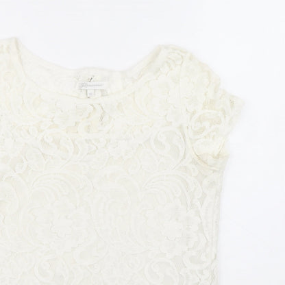 Glamorous Womens White Polyester Basic Blouse Size 10 Scoop Neck