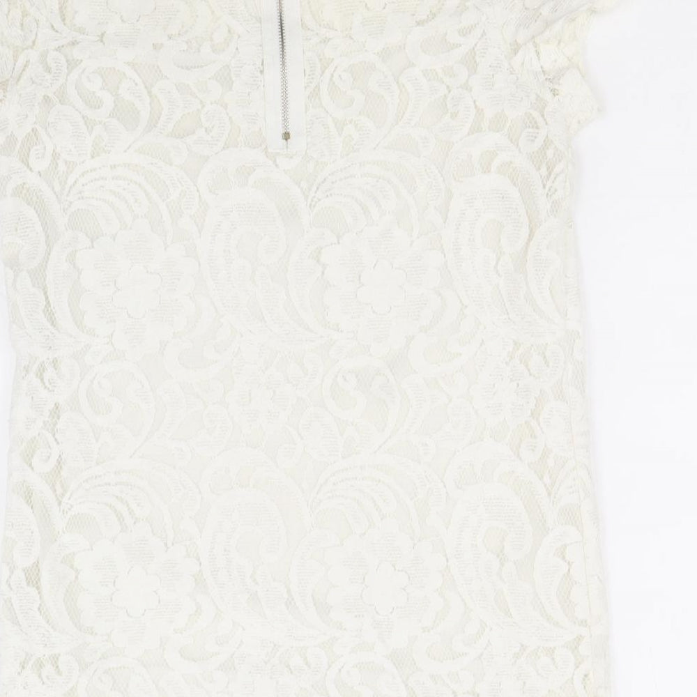 Glamorous Womens White Polyester Basic Blouse Size 10 Scoop Neck