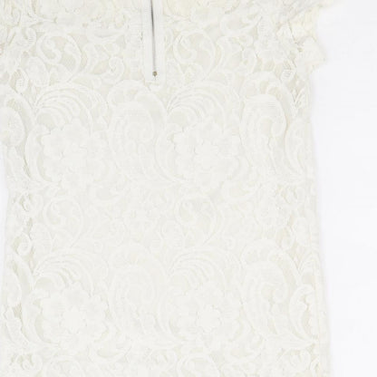 Glamorous Womens White Polyester Basic Blouse Size 10 Scoop Neck