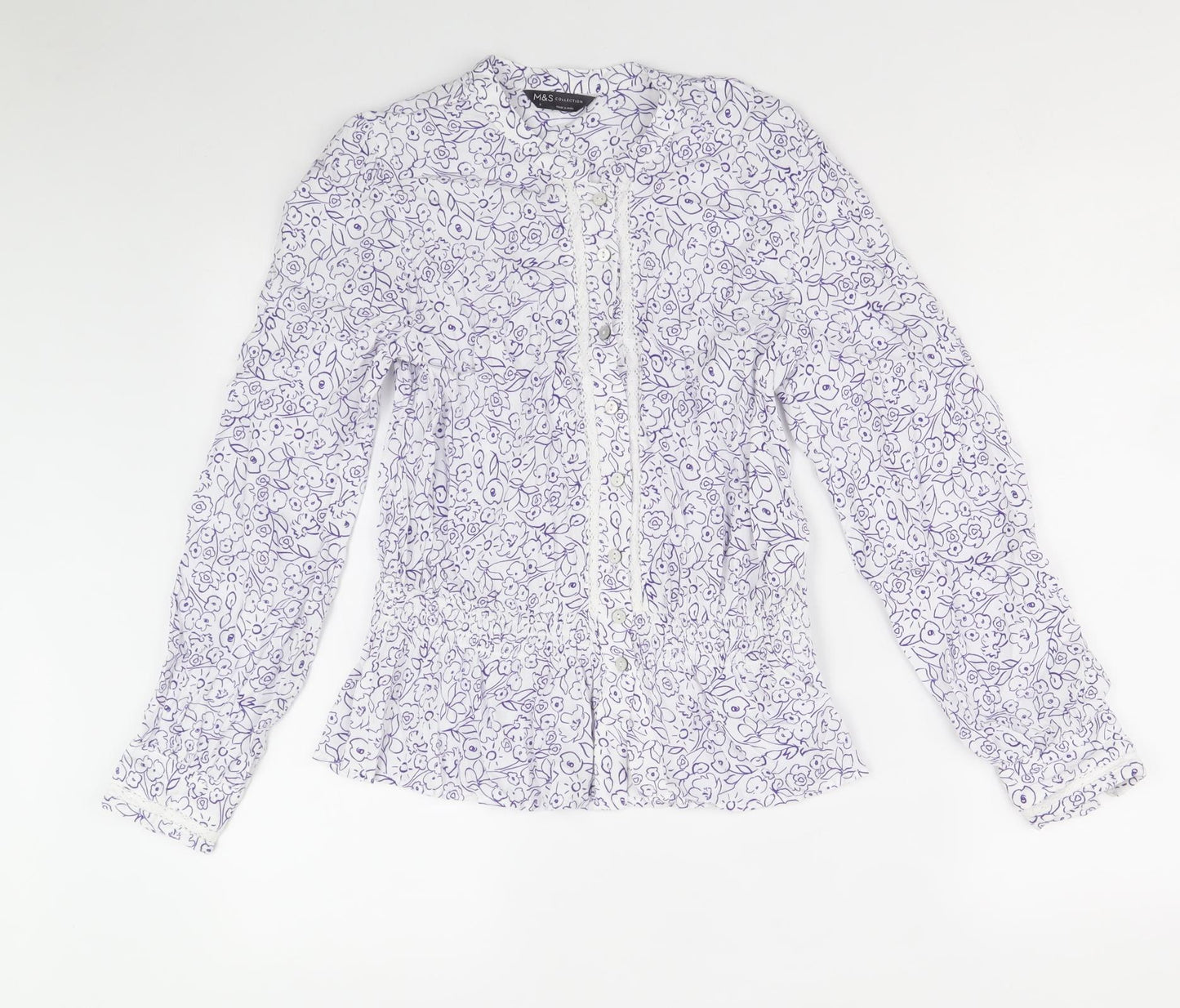 Womens UK Size 8 Marks and Spencer White Basic Button-Up