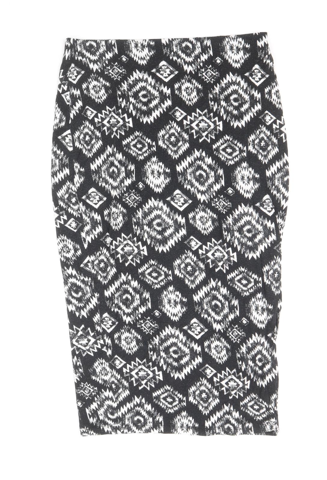 F&F Womens Black Geometric Viscose Straight & Pencil Skirt Size 10