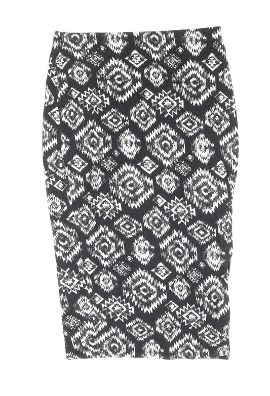 F&F Womens Black Geometric Viscose Straight & Pencil Skirt Size 10
