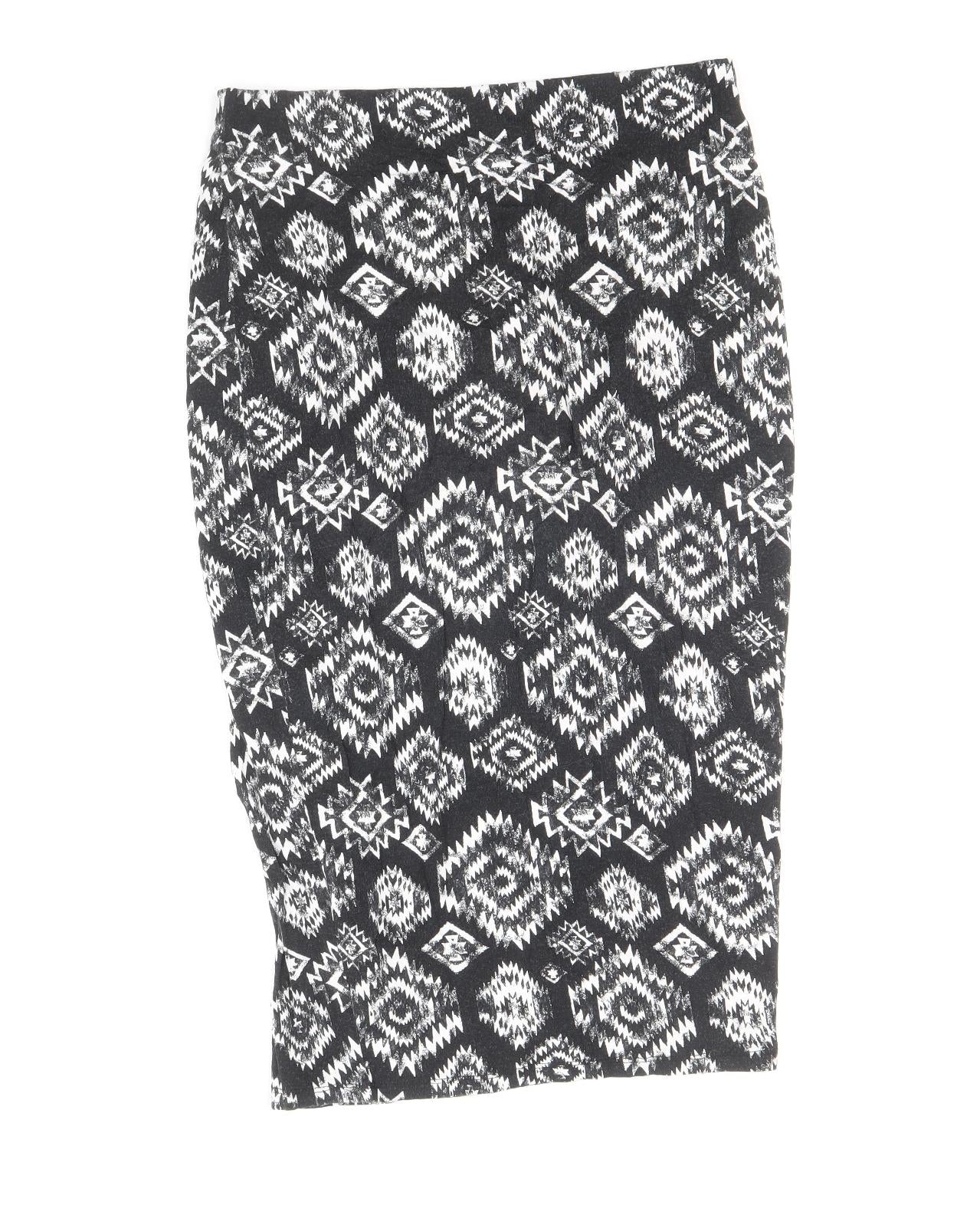 F&F Womens Black Geometric Viscose Straight & Pencil Skirt Size 10