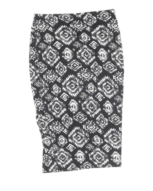F&F Womens Black Geometric Viscose Straight & Pencil Skirt Size 10