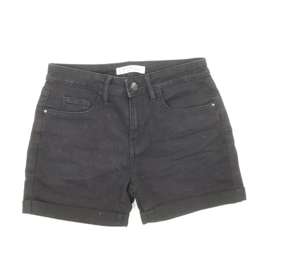 Denim & Co. Womens Black Cotton Hot Pants Shorts Size 8 Regular Zip