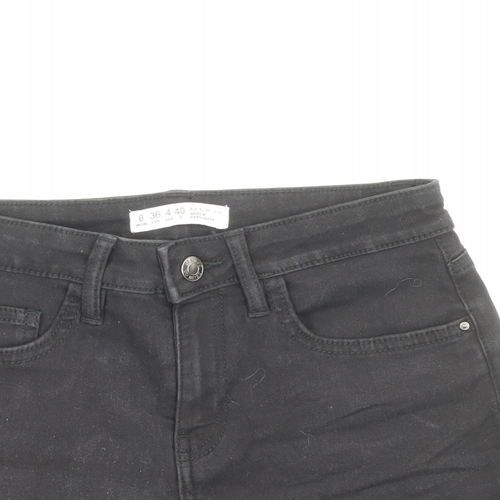 Denim & Co. Womens Black Cotton Hot Pants Shorts Size 8 Regular Zip