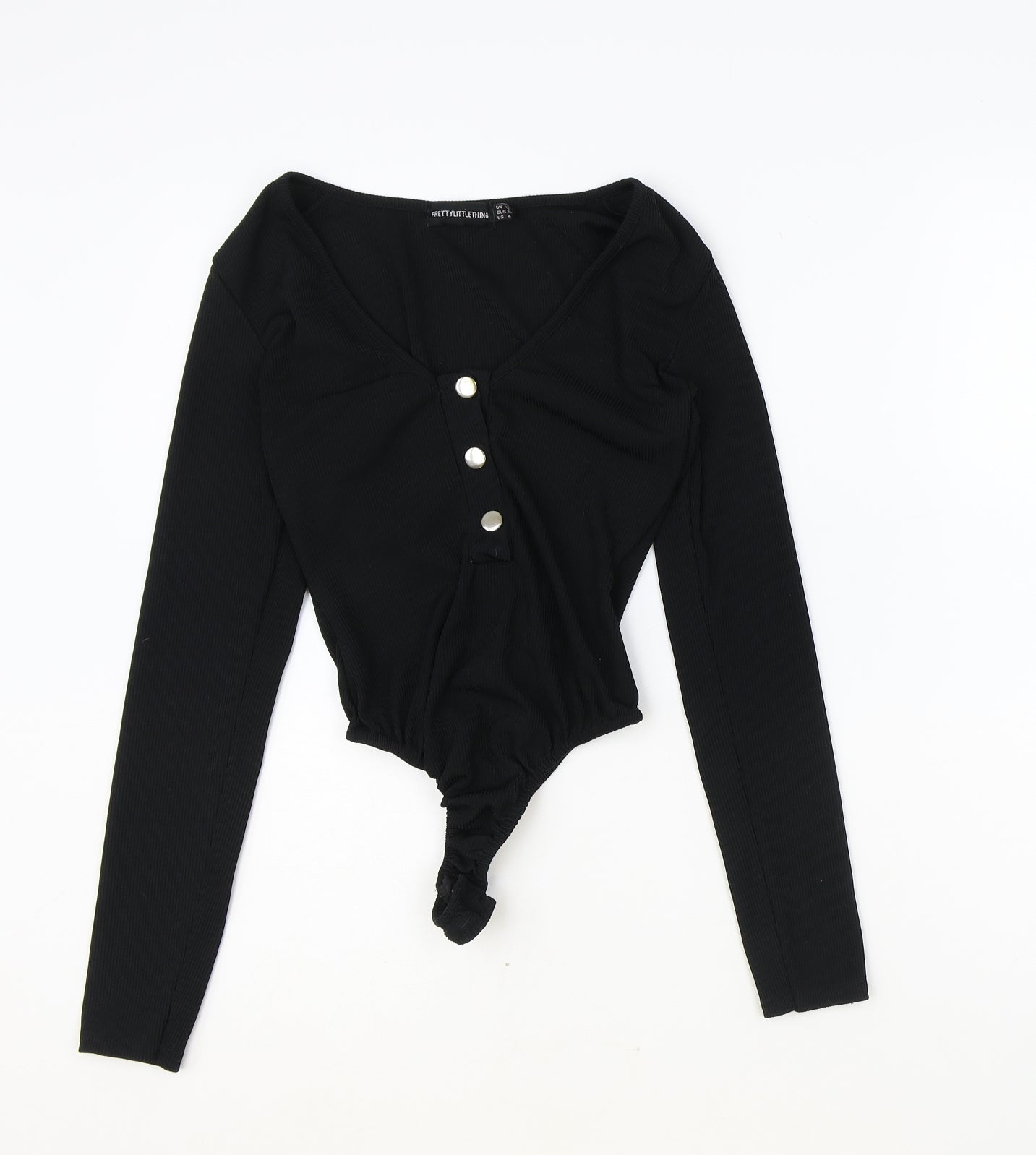 PRETTYLITTLETHING Womens Black Polyester Bodysuit One-Piece Size 8 Snap
