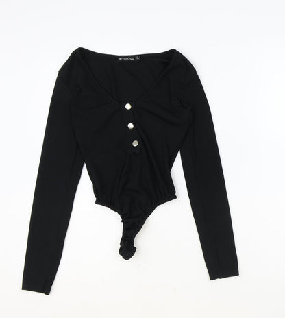 PRETTYLITTLETHING Womens Black Polyester Bodysuit One-Piece Size 8 Snap