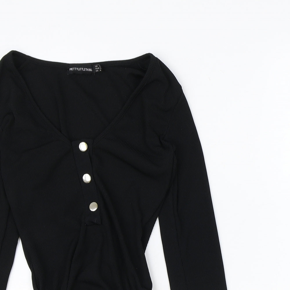 PRETTYLITTLETHING Womens Black Polyester Bodysuit One-Piece Size 8 Snap