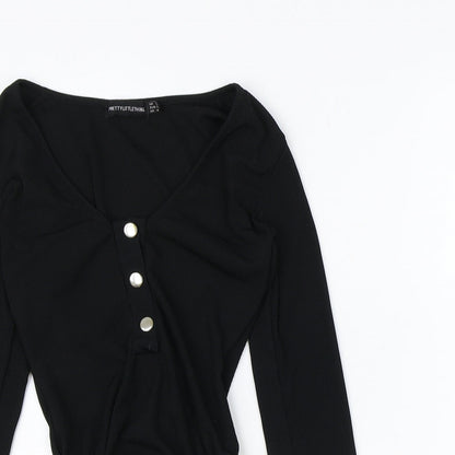 PRETTYLITTLETHING Womens Black Polyester Bodysuit One-Piece Size 8 Snap