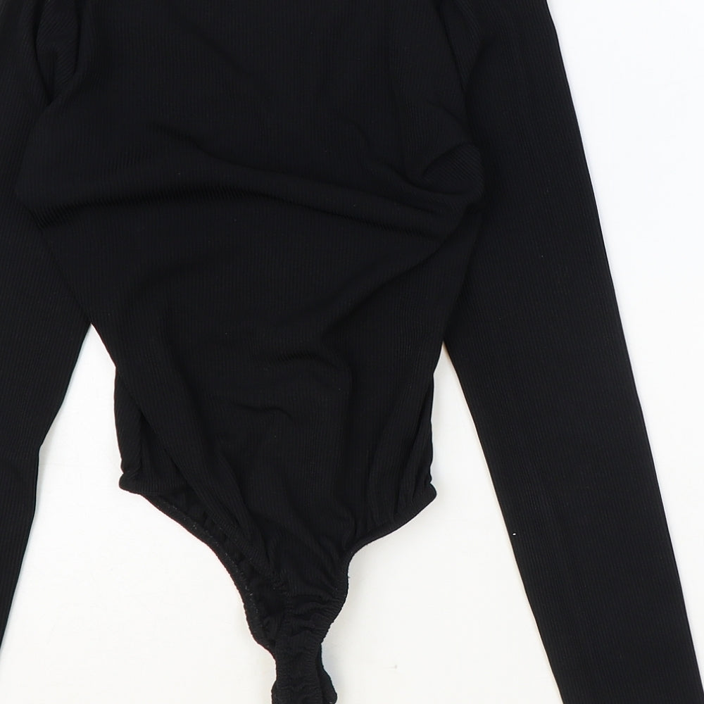 PRETTYLITTLETHING Womens Black Polyester Bodysuit One-Piece Size 8 Snap