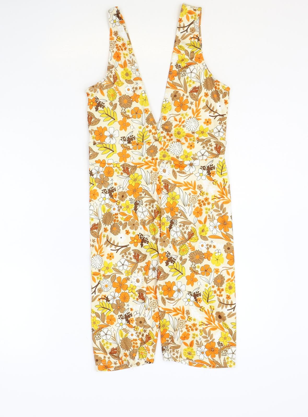 Shein Womens Yellow Floral Polyester Jumpsuit One-Piece Size XS Pullover