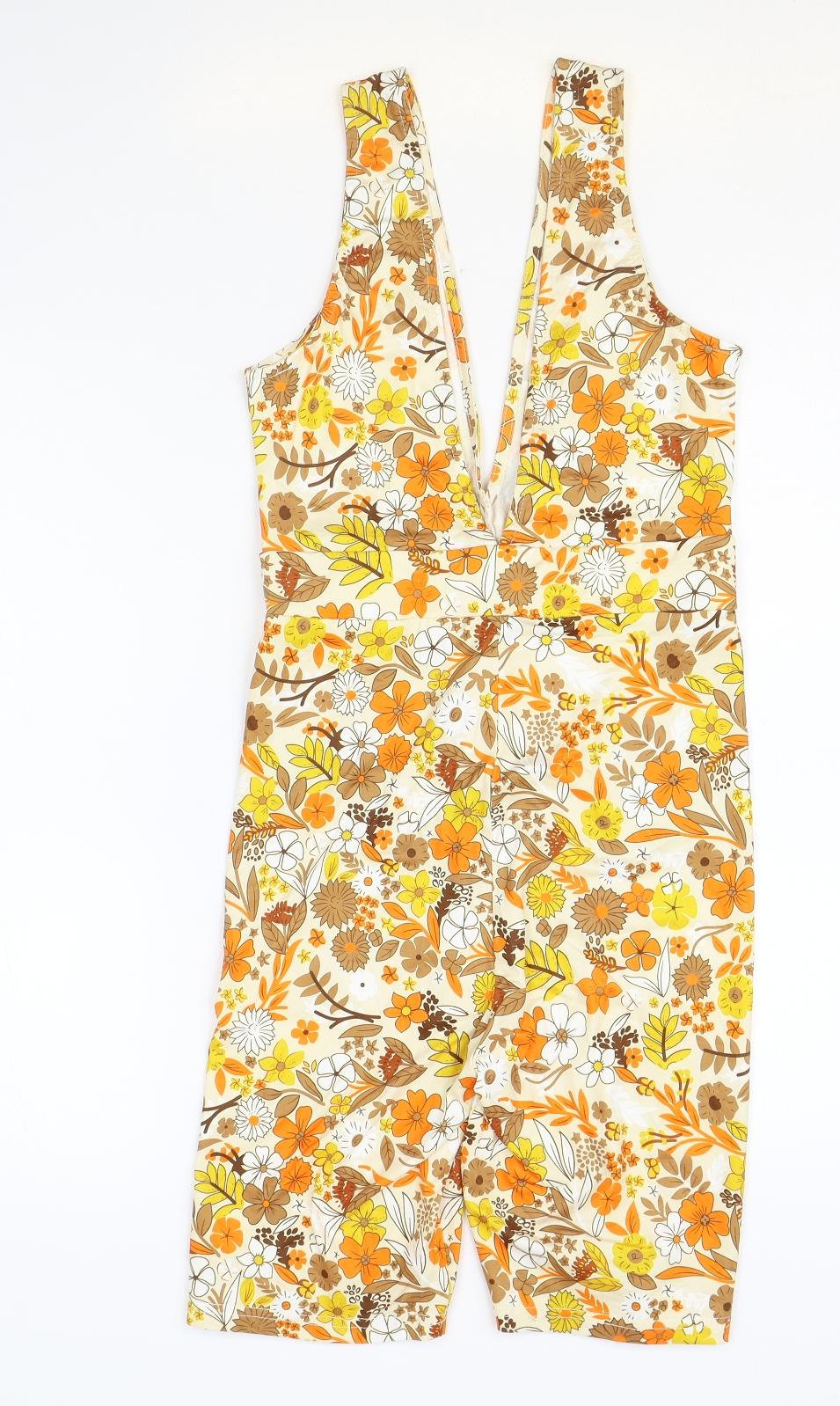 Shein Womens Yellow Floral Polyester Jumpsuit One-Piece Size XS Pullover
